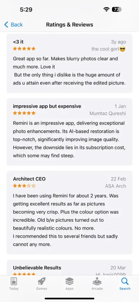 ios store review remini