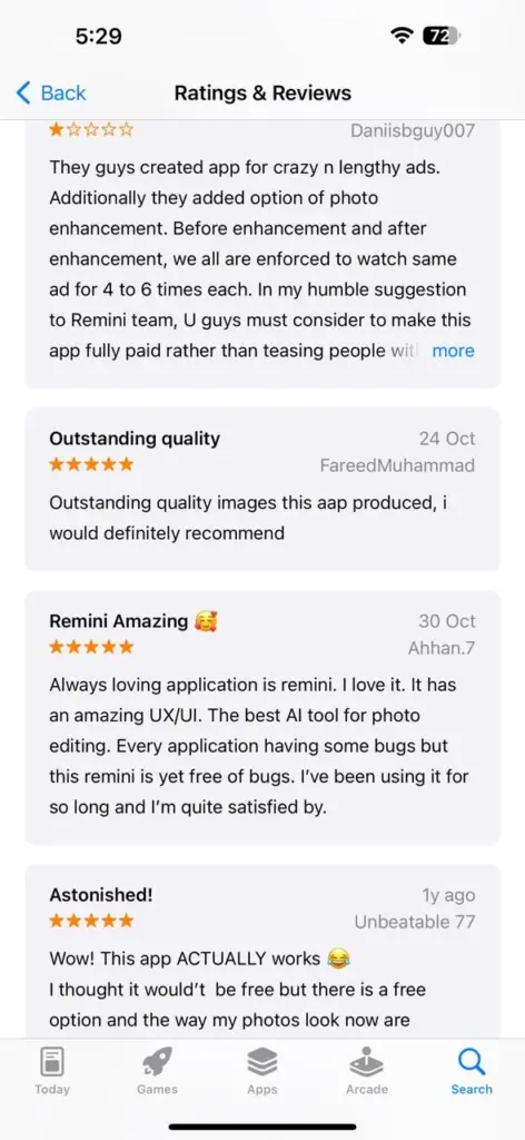 remini review in ios store