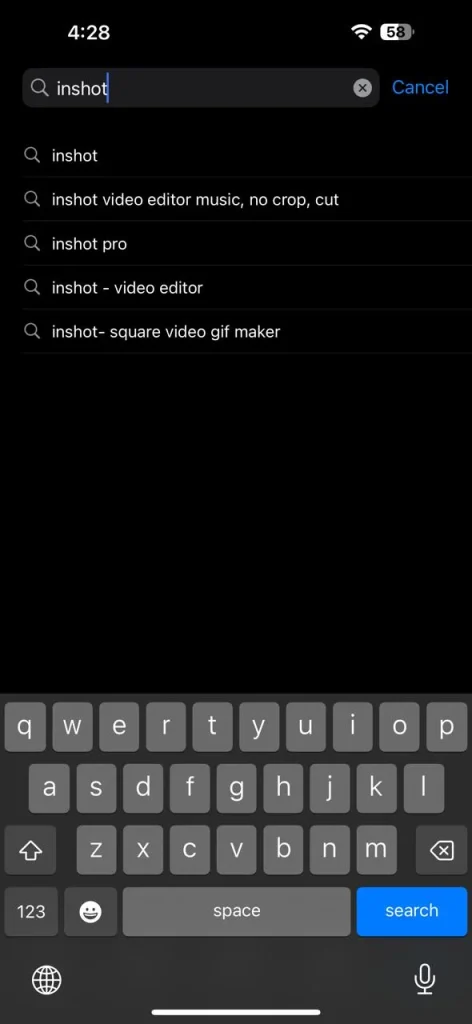 search inshot ios store