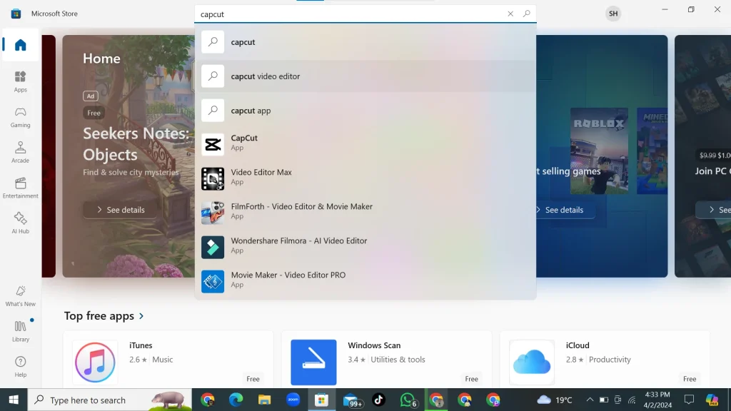 search capcut microsoft store