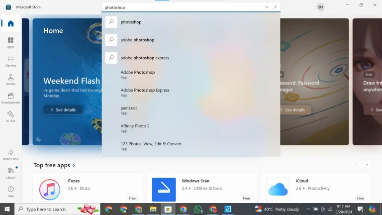 Search photoshop in microsoft store
